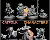 Cat Folk Characters RPG Miniature UK - Ultra HD 4K - Perfect for Dungeons and Dragons - Highlighted for Extreme Detail -Easier to Paint