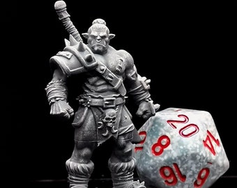 Nadug - Half Orc Fighter - RPG Miniatures UK / Ultra HD 4K resolution / Extreme Detail / Easier to Paint / Perfect for Dungeons and Dragons