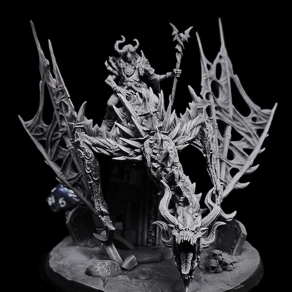 Lich King With Undead Dragon | RPG Miniatures UK - Ultra HD 4K Extreme Detailed and Easier to Paint / Perfect for Dungeons and Dragons