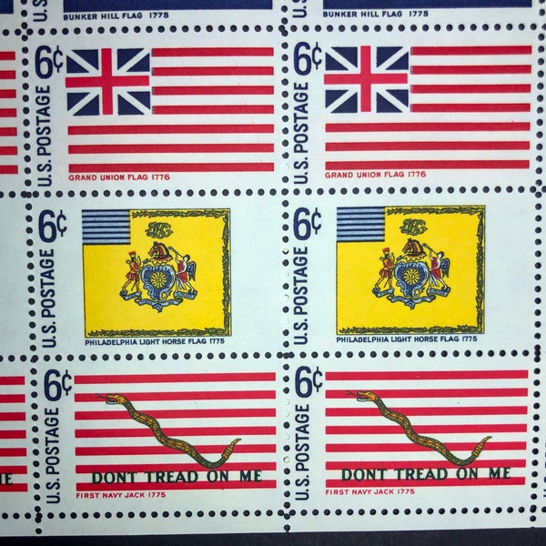 Vintage stamps HISTORIC FLAGS United States full mint, unused sheet of valid and usable postage stamps of the Historic Flags of Colonists