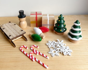Kit de juego sensorial de invierno - Invitación navideña al juego - Piezas sueltas de madera