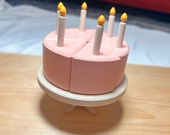 Pastel de cumpleaños en miniatura de madera - Juguete de comida de madera