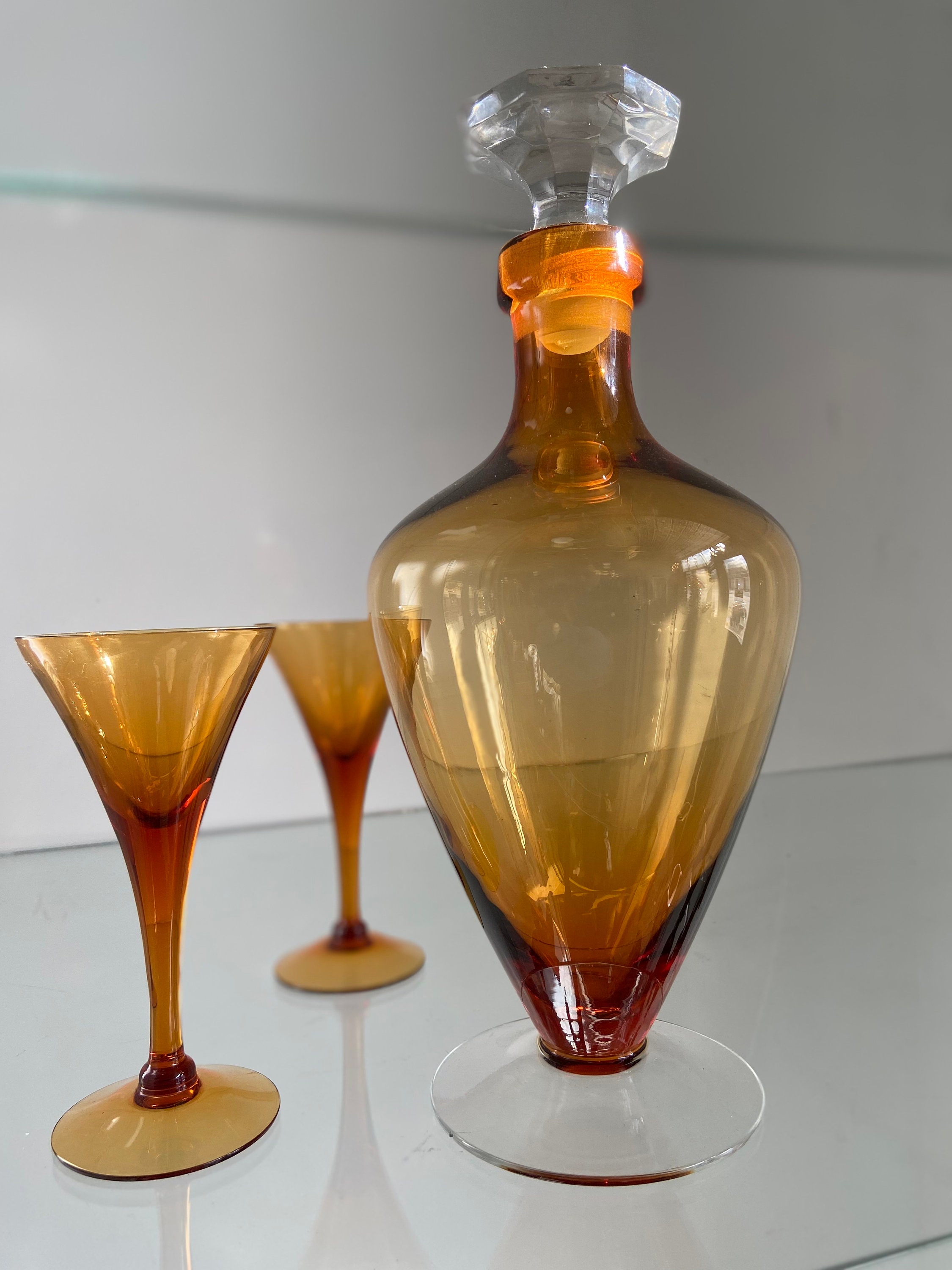 Amber Decanter Set with Wooden Lid and Metal Tray — everdreamcraft