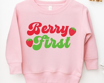 Berry First Birthday Baby sweatshirt, Strawberry Baby Bodysuit, 1st Birthday Girl Outfit, Short Sleeve Romper, Baby Gift