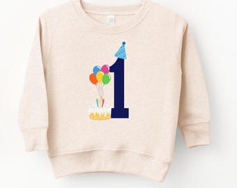 First Birthday Toddler Sweatshirt Vintage One Year Old Birthday Pullover Crewneck Unisex Natural Toddler Tee Shirt