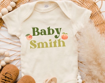 Personalized Peach Baby Bodysuit - Retro peach Bodysuit - Cute Fruit Natural Baby Bodysuit