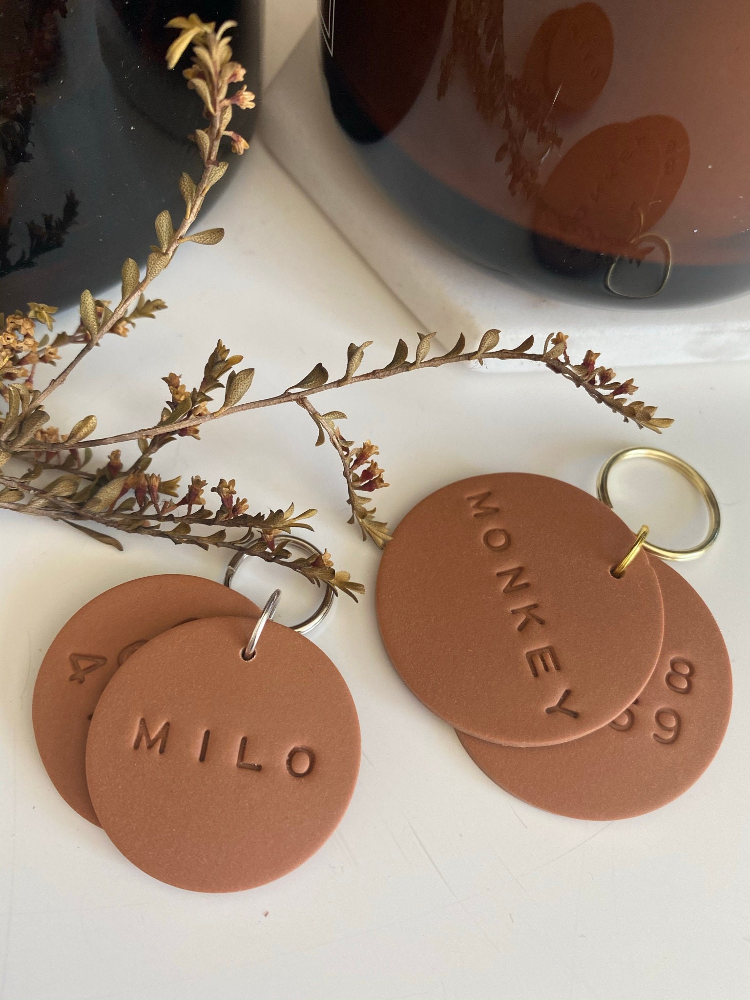 Polymer Clay Dog Tag Dual Round Tag in Saddle Etsy