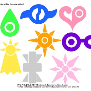 Digimon Anime DigiDestined Crest: Coragem Amizade Amor Conhecimento Confiabilidade Sinceridade Esperança e Luz SVG Vector Digital Download Cricut