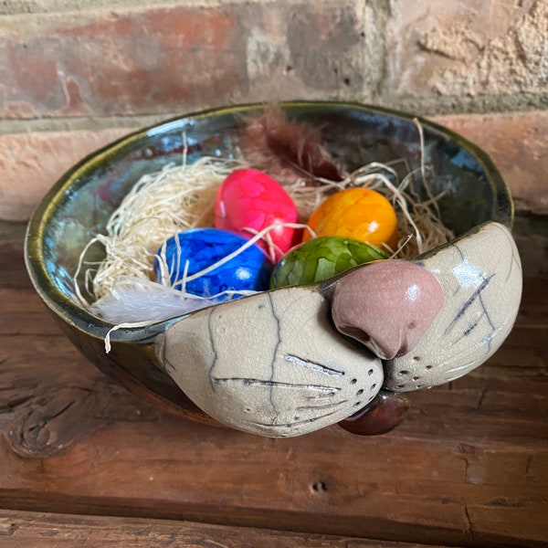 Handgemachte Raku Keramik Deko Schale Ostern