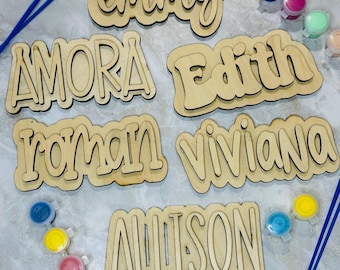 Kit de pintura con tu propio nombre / Kit de arte en madera / Fiesta de pintura / Actividad de cumpleaños / Placa con nombre hecha a mano