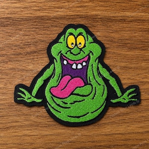 Parche bordado de Slimer de Los Cazafantasmas - Ideal para cosplay, Halloween, chaquetas y bolsos - Disponible para planchar.