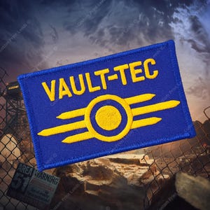 Patch da Vault-Tec – Aplique bordado para cosplay de Fallout (10x6,35 cm, disponível para aplicação com ferro de passar)