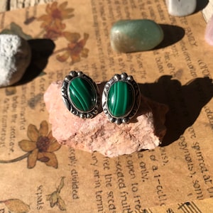Vintage sterling silver Navajo malachite earrings