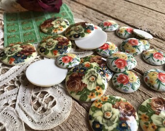 Vintage round rose floral cabochons