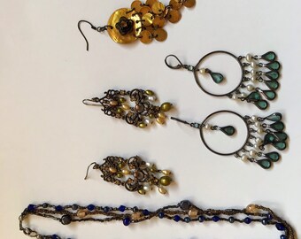 Vintage dangle earrings and necklace