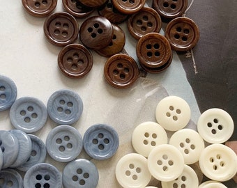 10 Pcs Corozo Shirt Buttons, Coat Buttons, Suit Button, Brown Blue White Buttons, 11.5mm, 4-hole Buttons, Natural Buttons