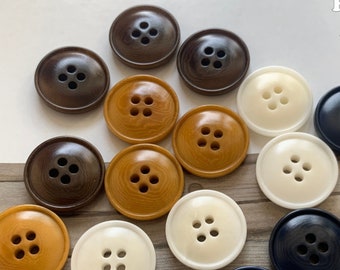 Corozo Buttons, Coat Buttons, Black White Blue Brown Buttons, 4 hole Protrude Shirt Buttons, 24L=15.3mm=5/8 in, Natural Buttons