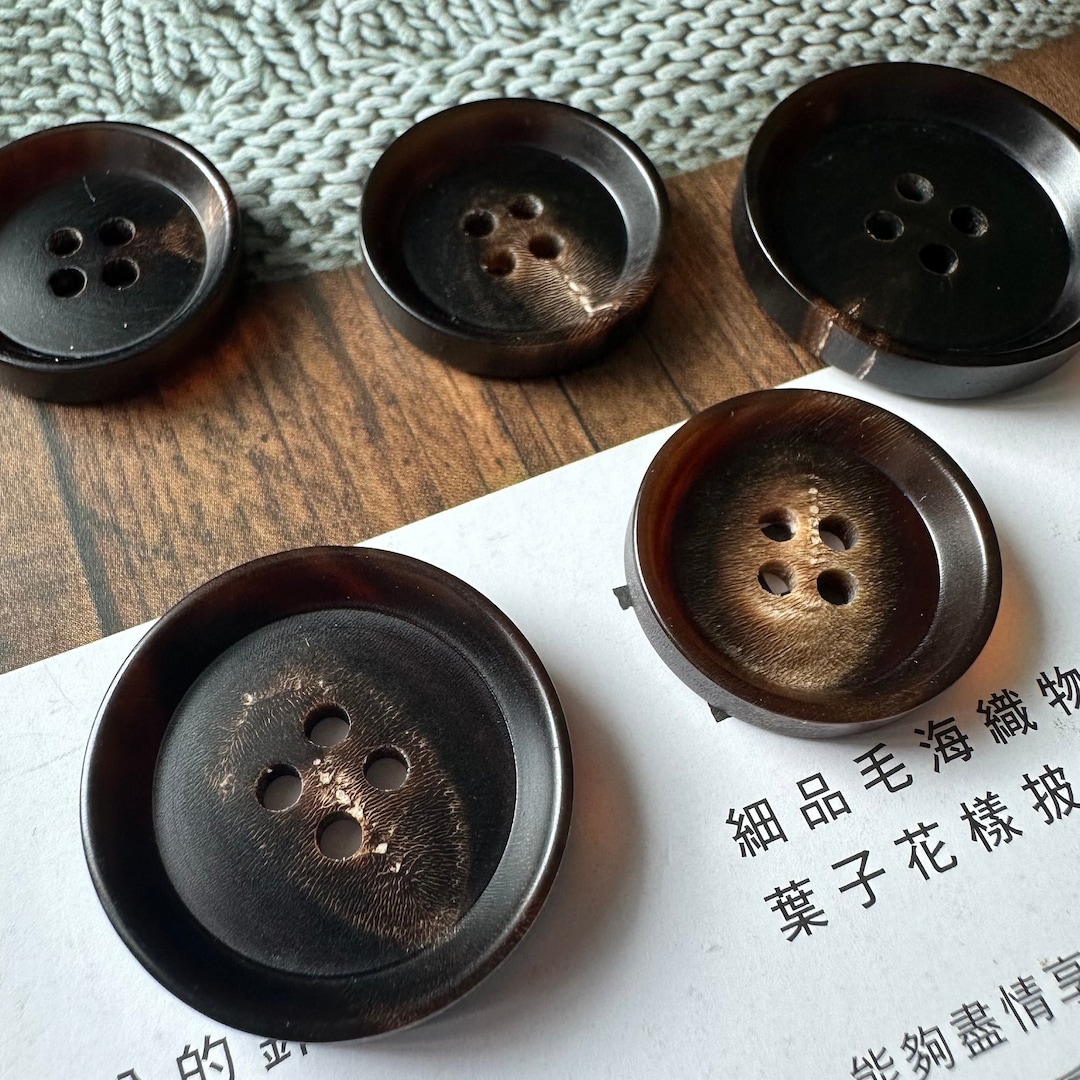 Vintage Black&brown Natural Cow Horn Buttons, Slope and Thin Rim Round ...