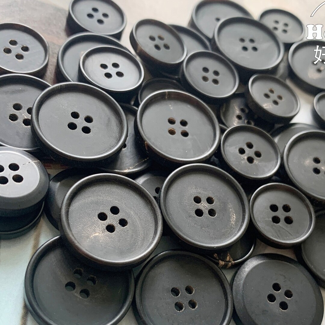15/18/20/23/25mm Genuine Black Real Cow Horn Buttons, Slope Rim and ...