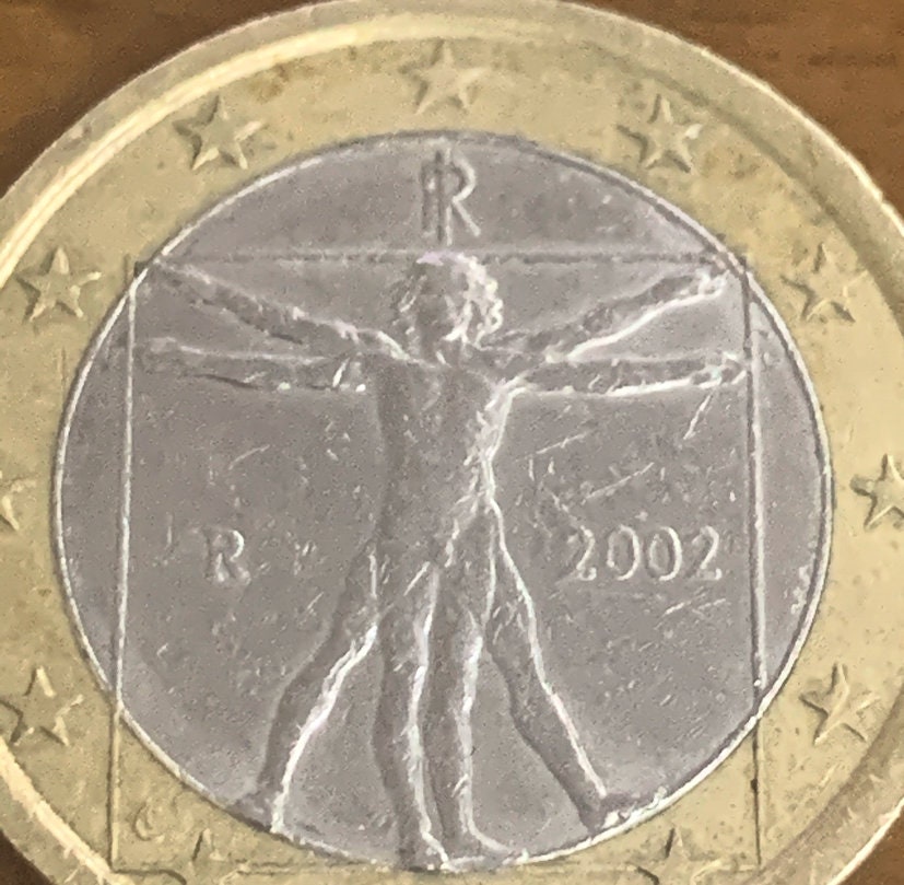 Piece De 1 Euro Rare Leonard Vinci Italy 1 Euro Coin 2002 Da Vinci's The Vitruvian Man | Etsy