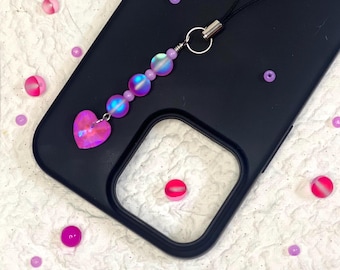 Y2K Pink Beaded Phone Charm: Handmade Phone Strap