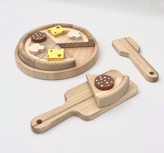 Wooden Pizza Toy Toddler Gift Play Kitchen Set Gift Idea for Kids Wooden  Play Kitchen Dishes for Children Wood Pizza Set Toddler Toy Gift 
