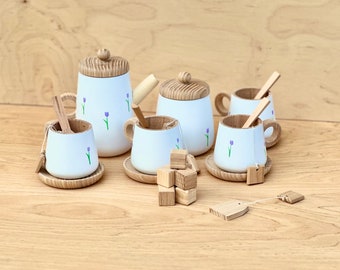 Service à thé en bois, jeu de rôle, service à thé pour enfants, jouets en bois, jouets Montessori, accessoires de cuisine, service de vaisselle, jouets de cuisine en bois