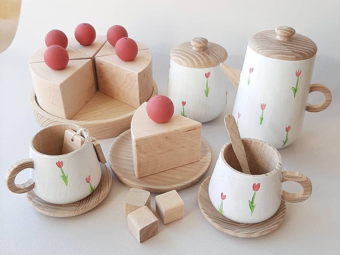 Wooden Tea Set for Kids Wooden Play Kitchen Accessories Etsy