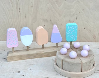 Wooden ice cream and play birthday cake set baby toy Pretend play kitchen accessories Montessori play food for girl Role games toddler gift