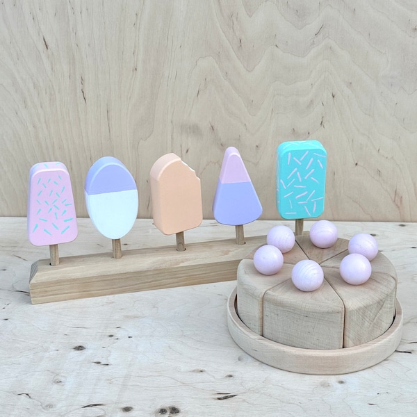 Wooden ice cream and play birthday cake set baby toy Pretend play kitchen accessories Montessori play food for girl Role games toddler gift