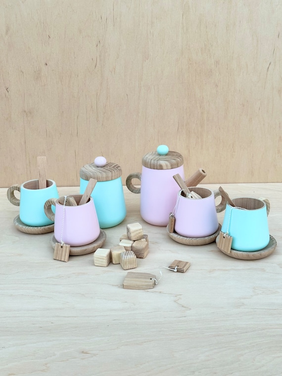 Pink and Mint Play Kitchen Accessories, Wooden Eco Friendly Toy for Baby  Girl, Play Food, Wooden Tea Set Toy, Wooden Toys for Girl 