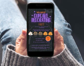 Convite para festa de decoração de cupcakes de Halloween, Evite digital editável