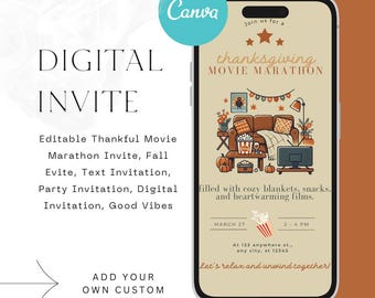 Convite editável para maratona de filmes de Ação de Graças, Evite de outono (download digital)