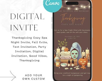 Convite para Noite de Spa no Dia de Ação de Graças, Convite Digital de Outono (Download Digital)