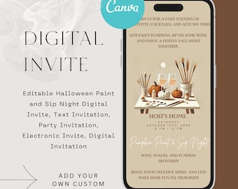 Convite de Halloween para pintar e beber, convite editável para festa (convite digital)