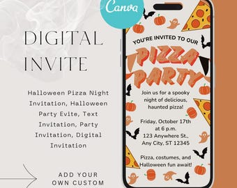Convite para festa de pizza de Halloween, convite digital editável