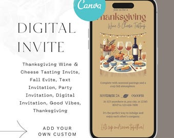 Convite para degustação de vinhos e queijos no Dia de Ação de Graças, Evite de outono (download digital)