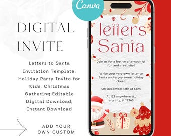 Modelo de convite para carta ao Papai Noel, convite editável para festa de Natal (download digital)
