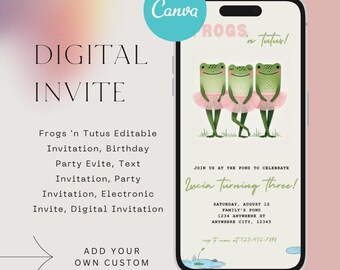 Convite de aniversário Frogs 'n Tutus, convite editável para festa (convite digital)