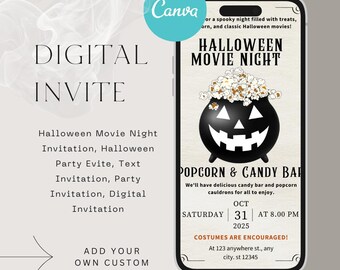Convite para Noite de Cinema de Halloween, Evite Digital (1080x1920 pixels)