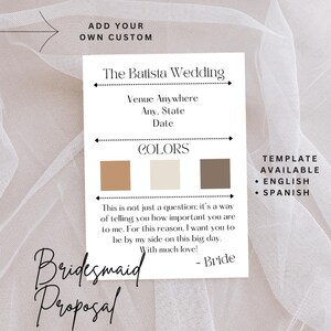 Modèle de carte de feuille de proposition de demoiselle d'honneur BILINGUE, esthétique épurée minimale, serez-vous ma demoiselle d'honneur/moh, canva modifiable, téléchargement numérique