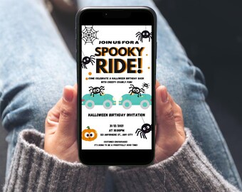 Evite o aniversário do Spooky Ride, convite editável para festa (digital)