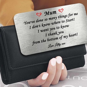 Personalizzato Festa della mamma Mamma Tante cose Metal Card Wallet Insert Regalo Sentimental Keepsake Gift