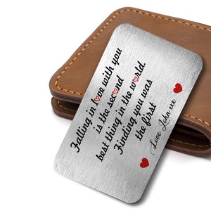 Personalizzato Innamorarsi di te Metallo Card Portafoglio Inserto Regalo Romantico Ricordo Sentimentale Regalo