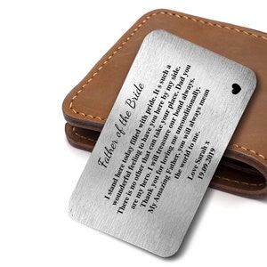 Personalizzato Padre Della Sposa Metallo Card Portafoglio Inserto Regalo Ricordo Sentimentale Regalo