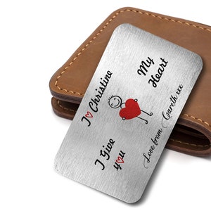 Personalizado Te doy mi corazón Billetera de metal Insertar regalo Recuerdo romántico sentimental Regalo
