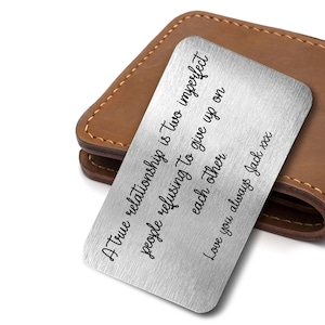 Personalizzato Una vera relazione Metal Card Wallet Insert Regalo Sentimental Romantico Keepsake Gift