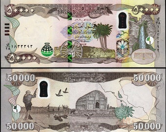 Collectible Banknote Iraqi Dinar 50,000 Dinars Banknote UNC + (Plus Free random Note)- 1 PC
