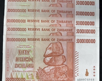 50 Billion Dollar Zimbabwe CIR 2008 Banknotes P-87 - 5 pcs