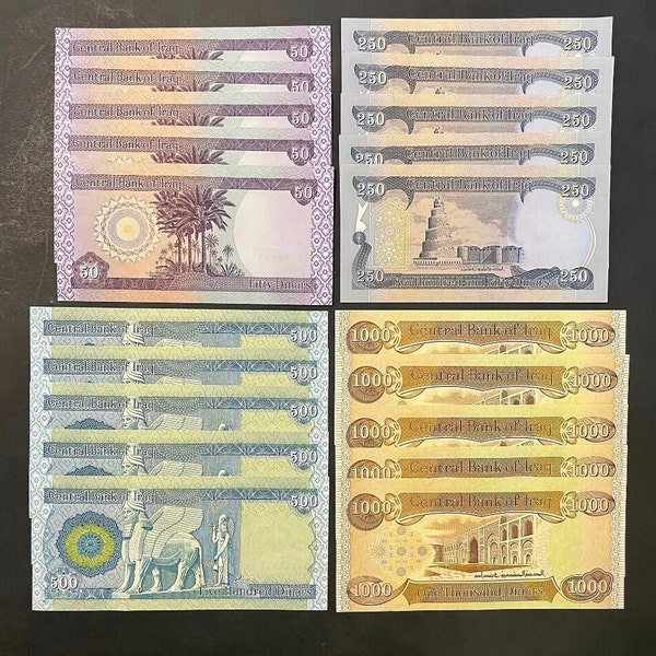 Buy Iraqi Dinar 20-Pc UNC Banknote Set: 5/ea x 1000, 500, 250 & 50 IQD Iraq Small Denomination Currency Banknotes (Post-Saddam Era)